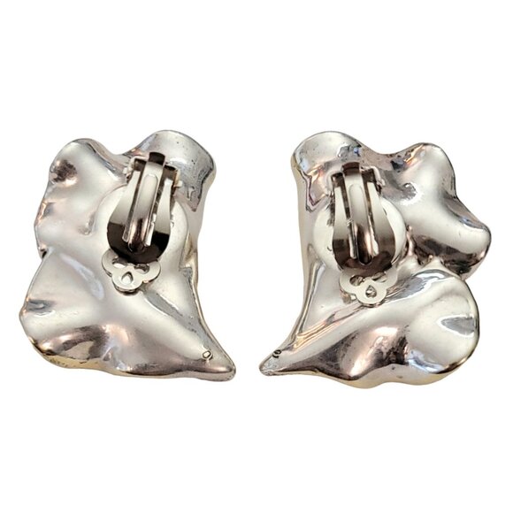David Varsano Modernist Sterling Silver Large Wavy Brutalist Clip Earrings,E963 - Picture 8 of 13